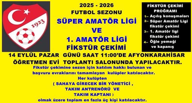 SÜPER VE 1 . AMATÖR  LİGİ FİKSTÜRLERİ ÇEKİLİYOR